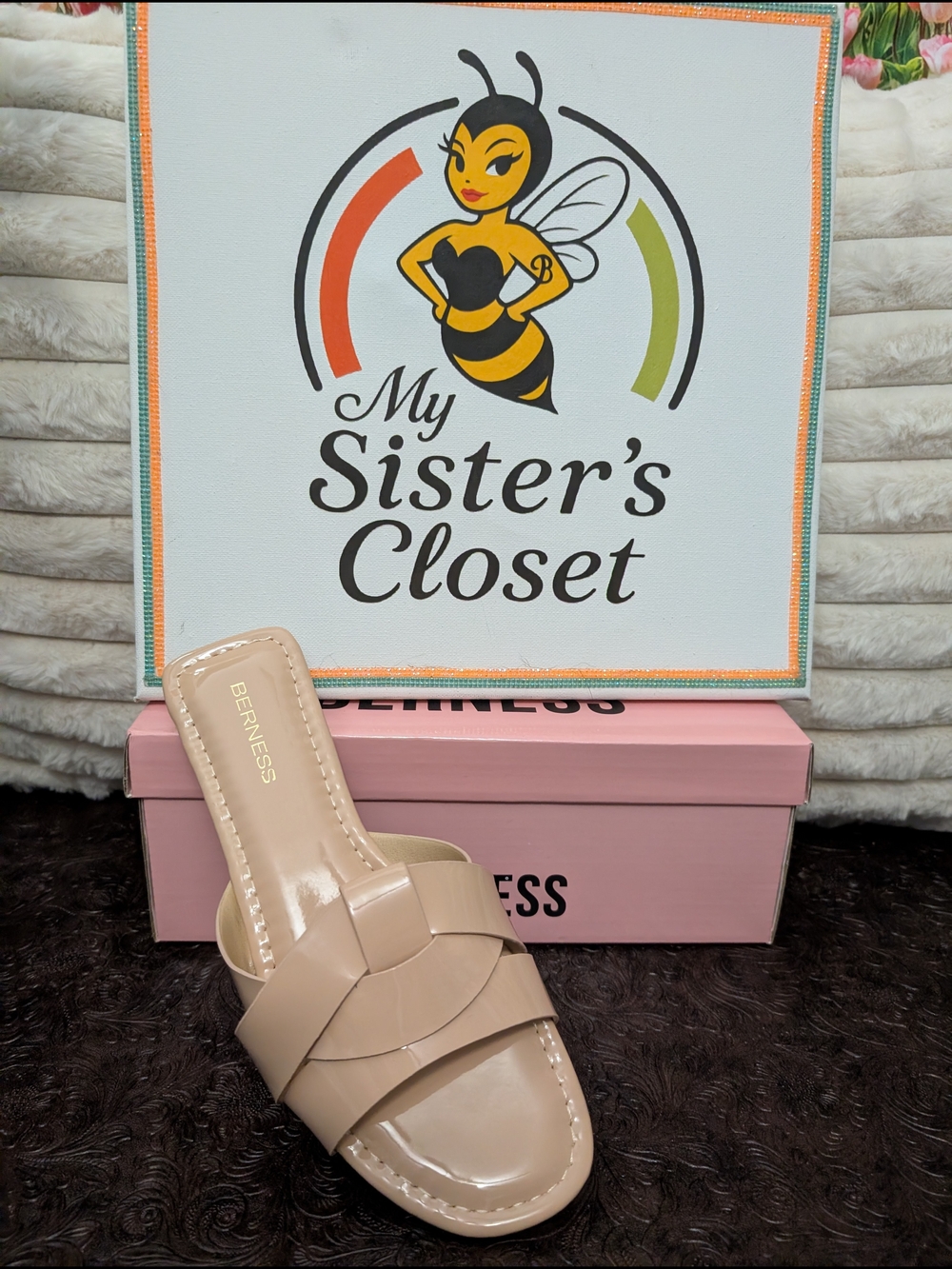 Berness Beige Patent Slide Mule - Women